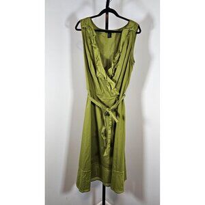 Ashley Stewart Faux Wrap Ruffled Neckline Dress - Green - SZ 20W